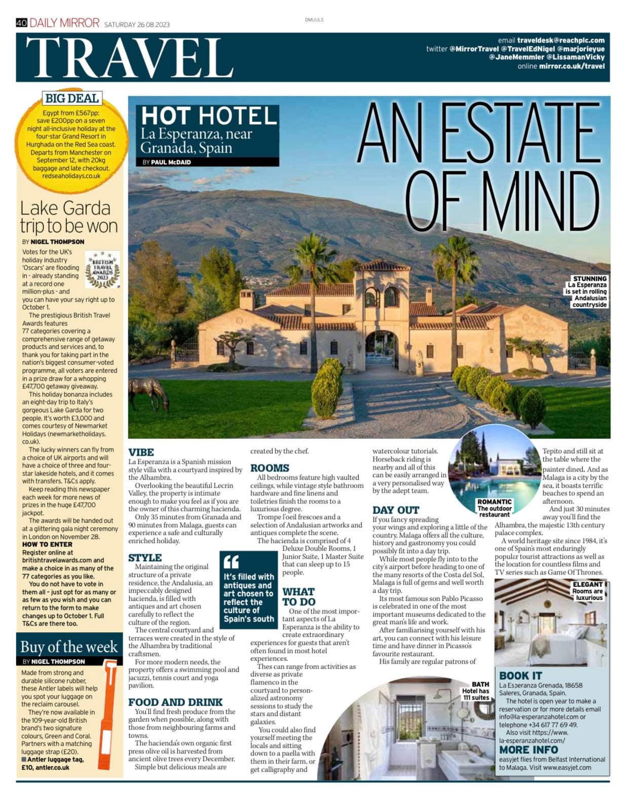 Media coverage and reviews for Hacienda La Esperanza Granada in Spain