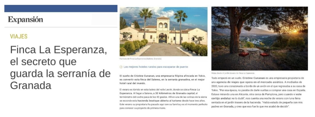Media coverage and reviews for Hacienda La Esperanza Granada in Spain