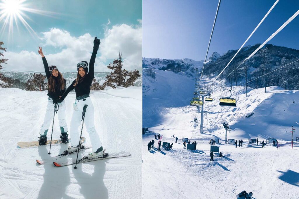 Skiers enjoying the slopes of Sierra Nevada Ski Resort in Granada, Spain