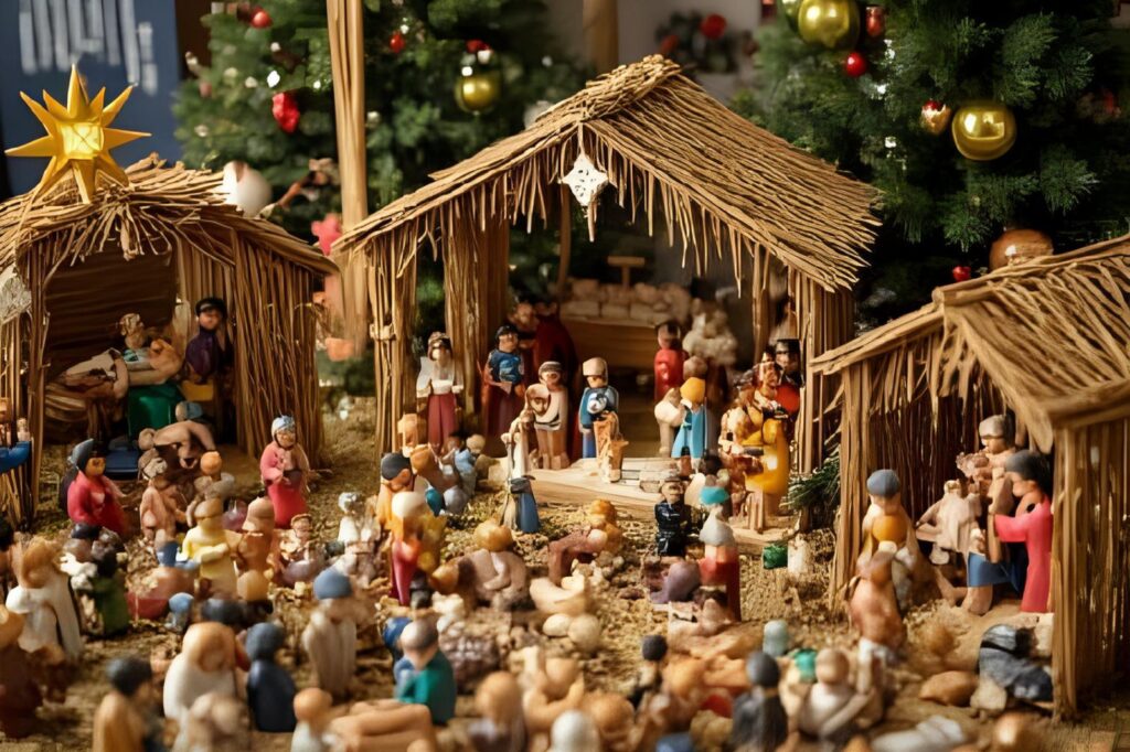 Handmade Christmas nativity figures at a Granada church exhibit during Spain’s holiday season.
